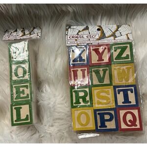 Vintage Wooden Expressions Alphabet & Noel Wood Blocks 1"x1" Craft Taiwan NOS